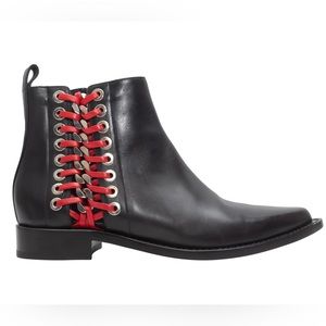 ALEXANDER MCQUEEN Black and Red Leather Pointed Flat Boot 36 ½